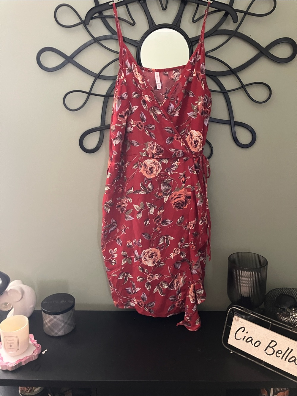Xhilaration Rust Red Floral Wrap Midi Dress